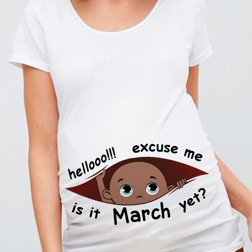 Excuse Me Is It January Yet 12 Monthes Summer Maternity Pregnancy T Shirt Women Tee Black Baby Print Pregnant Clothes 3