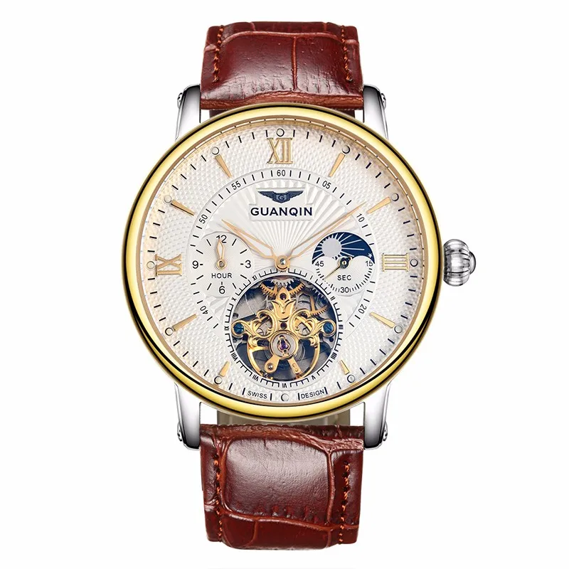 GUANQIN, мужские часы, Лидирующий бренд, роскошные Tourbillon, автоматические механические часы, мужские водонепроницаемые наручные часы с скелетом, Relogio Masculino