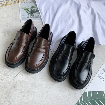 

British Style Women Shoes Woman 2020 Spring New Fashion Retro College Casual Shoes Female Slip on Solid Leather Oxford Shoes