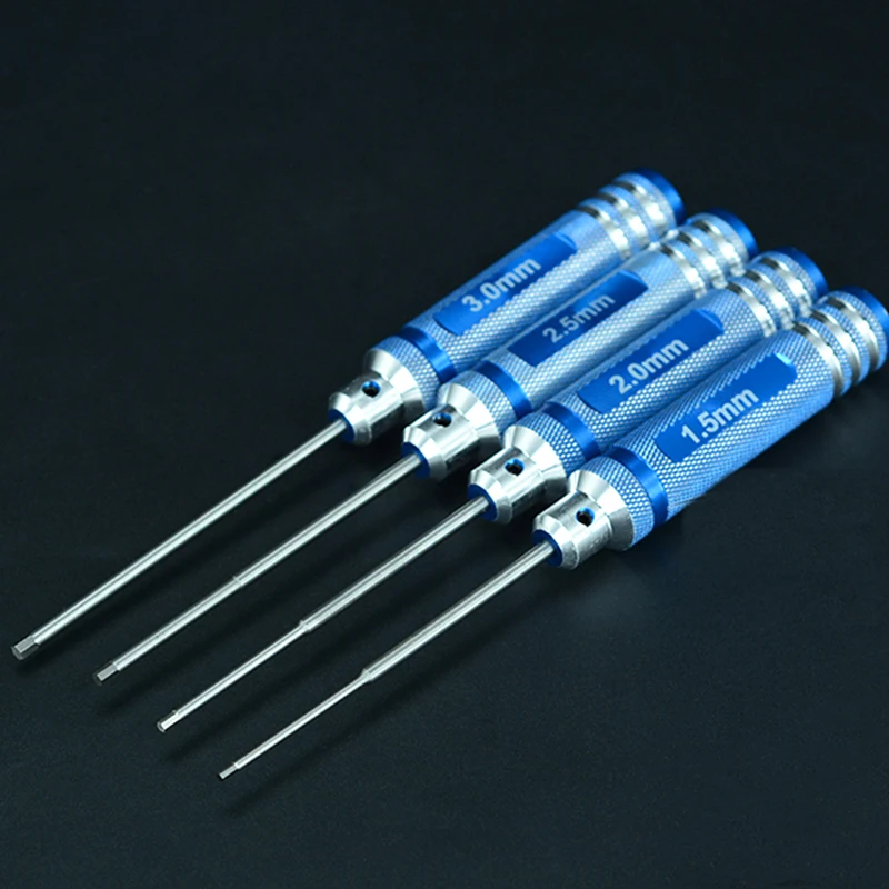 

Free Shipping 4 PC Screwdriver 1.5mm 2.0mm 2.5mm 3.0mm Inner Hexagonal Tool Set Light Blue White Steel Roughening Tool Head