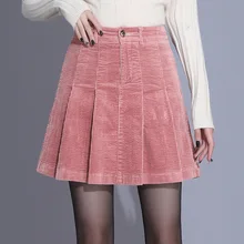 Женская Осенняя зимняя Свободная Повседневная Вельветовая трапециевидная плиссированная Офисная Женская юбка с высокой талией Элегантная шикарная розовая юбка размера плюс мини 4XL