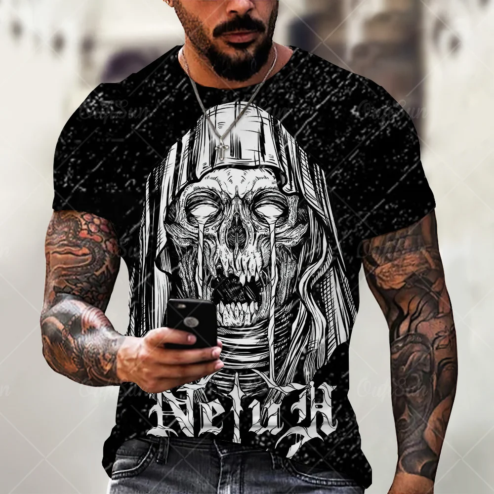 2021 Summer New Men’s 3D Skull Print T-shirt Casual Stylish Breathable O-neck Short-sleeved T-shirt