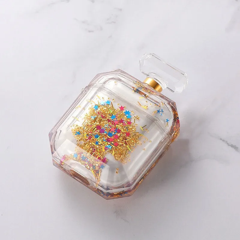 Для Apple AirPods чехол флакон духов с металлической цепочкой роскошный зыбучий песок прозрачный силиконовый беспроводной Bluetooth гарнитура крышка