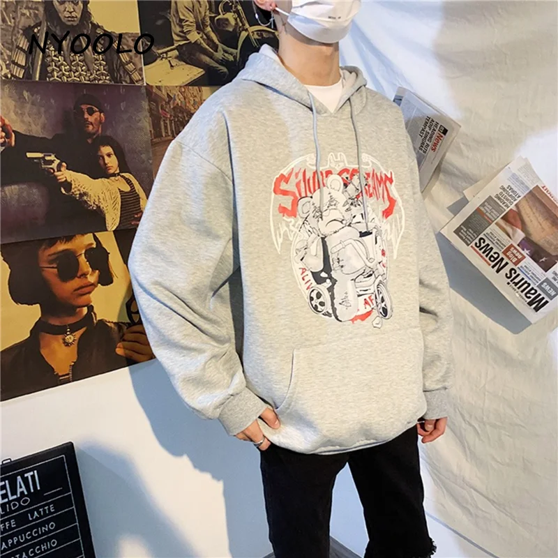 NYOOLO Harajuku уличный Забавный медведь с буквенным принтом, свободные теплые толстовки, осенне-зимние пуловеры с капюшоном, флисовая Толстовка для женщин и мужчин