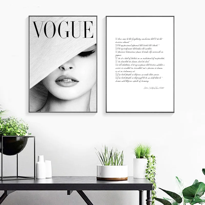 Северная абстрактная девушка Vogue черно белые плакаты и принты из двух частей