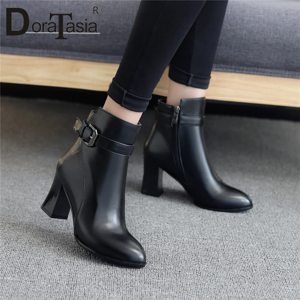 

DORATASIA New Arrivals High Quality Autumn Shoes Woman Boots Female Ladies High Heels Zipper Belt Buckle Shoes Woman Boots