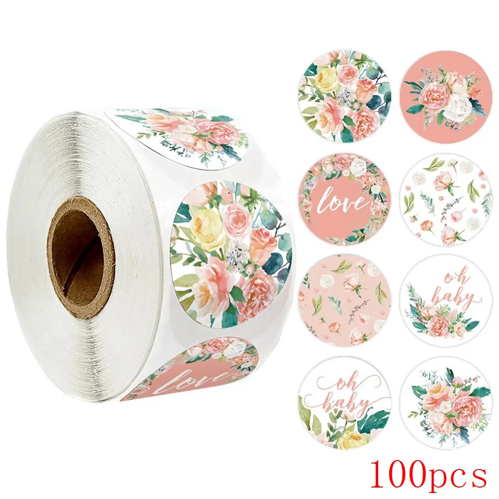 50-500pcs 8 styles Thank You Sticker for Seal Labels Round Floral Multi Color Labels Sticker handmade offer Stationery Sticker 