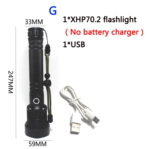 Мощный XHP70.2 XHP50 светодиодный вспышка светильник 8000 Люмен USB зум Перезаряжаемые 26650 фонарь тактический фонарь кемпинг 18650 лампа светильник - Испускаемый цвет: G