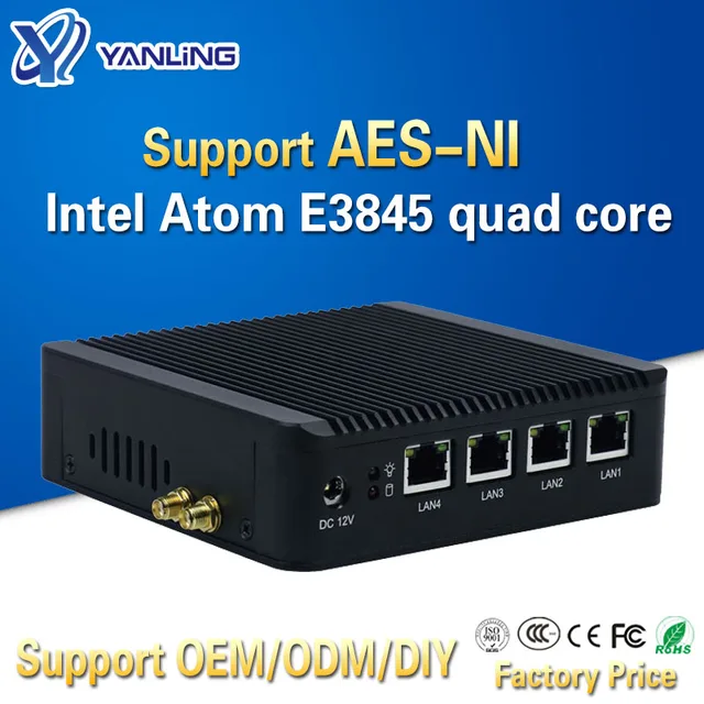 Yanling 4 Lan pfsense minipc Intel atom E3845 quad core mini itx motherboard linux firewall computer host machine support AES NI