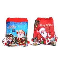 Веселые рождественские на шнурке подарочные сумки Санта Клаус тематическая вечеринка значок подарки конфеты сумки для хранения детские