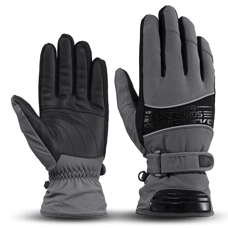 S132Gray ROCKBROS Зимние перчатки для езды на велосипеде теплые тепловые полный палец ветрозащитные Варежки женские мужские катание на велосипеде спортивные перчатки - Цвет: S132Gray