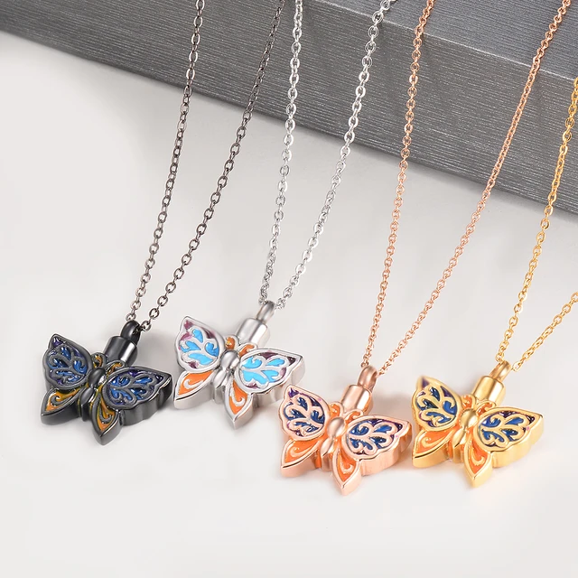 Collar con de mariposa, soporte para cenizas, urna, colgante de acero inoxidable, recuerdo de cremación, joyería _ - AliExpress Mobile