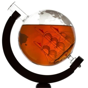 

Wine Decanter Etched Globe Design Decanter 850ml Whiskey with Wood Frame for Home Bar DC120