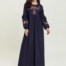 7788 платье большого размера с вышивкой и длинным рукавом, повседневные арабские Длинные юбки