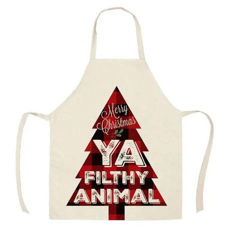 Christmas Tree New Year Kitchen Aprons for Woman Man Home Cooking Baking Shop Cleaning Cotton Linen Apron WQi852