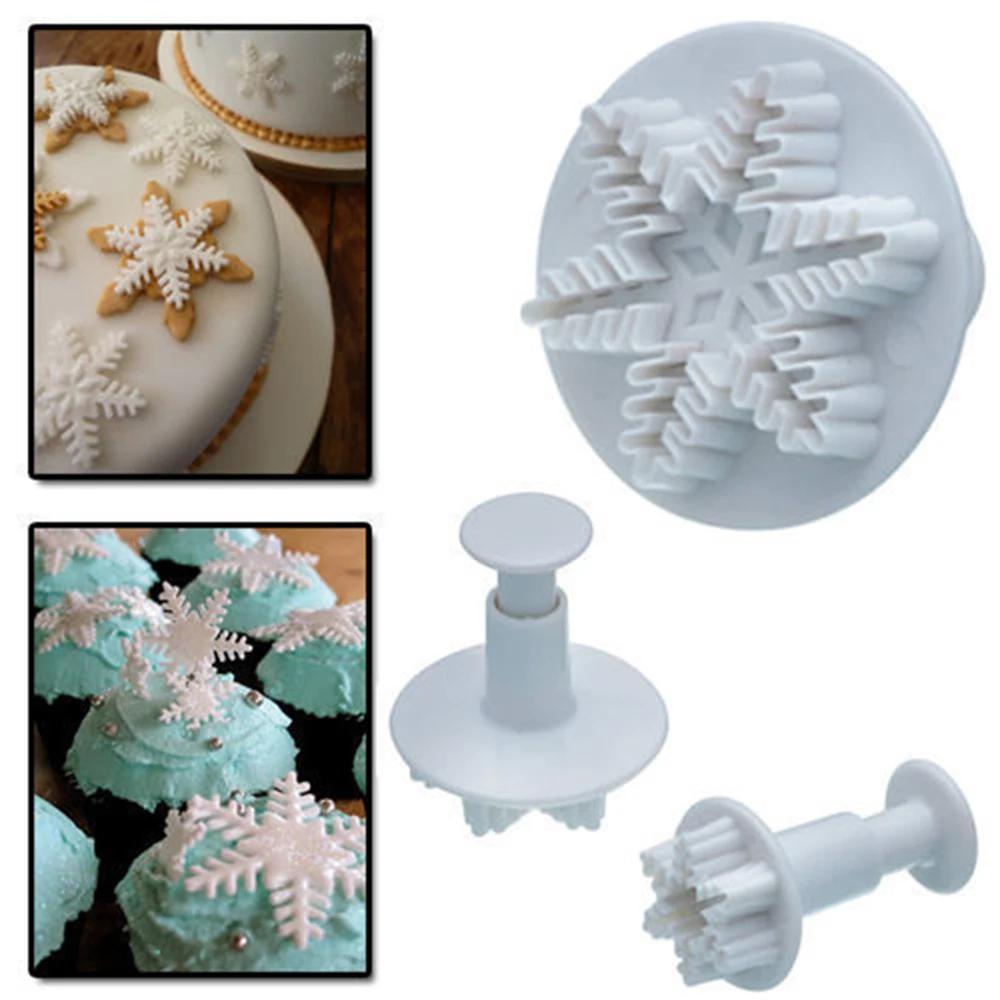 Christmas Snowflake Cookies Biscuit Mold Fondant Sugarcraft Plunger Cookie Cutters Xams Snow Cupcake Cake Decorating Tool