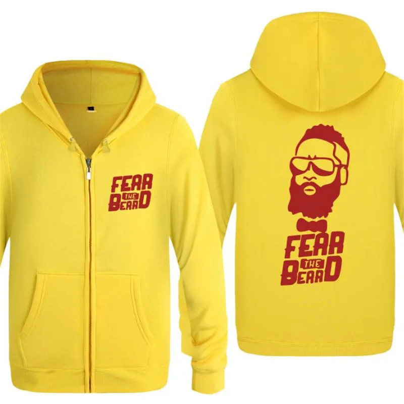 yellow hoodie 11 Мужская толстовка с капюшоном James Harden Fear The Beard, мужские толстовки с капюшоном из хлопка на молнии, Зимние флисовые мужские куртки с длинным рукавом, толстовка - Цвет: yellow hoodie 11