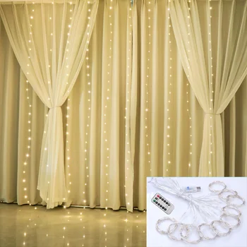 

Christmas LED Fairy Lights Garland Curtain String Lights Remote Control Included Home Decoration Bedroom Window Holiday Lighting
