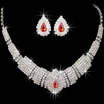 

Bridal Wedding Rhinestone Crystal Necklace & Earrings Plated Sliver Jewelry Set 24BC