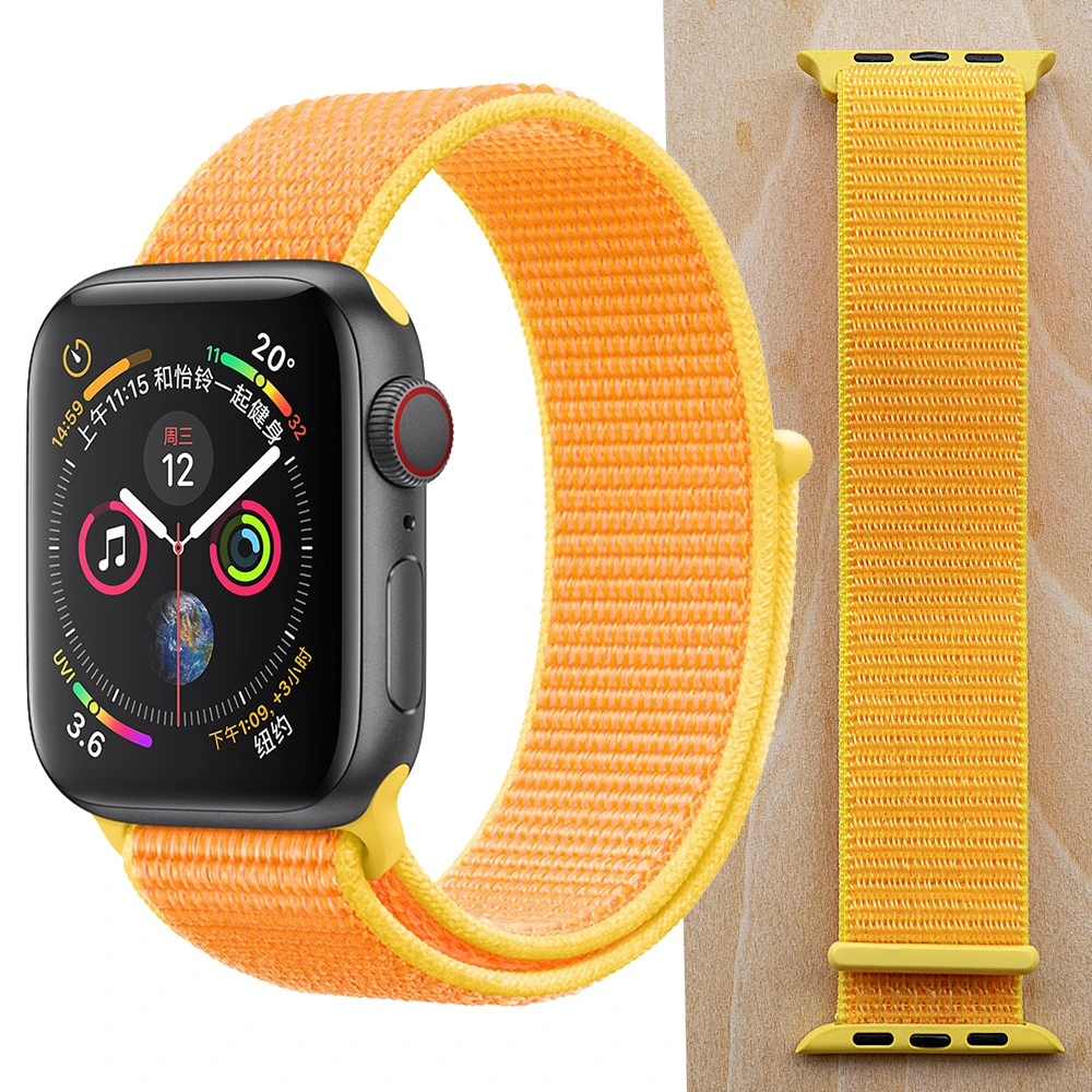 Новая высококачественная нейлоновая Спортивная петля для Apple Watch band Series 4 3 2 1 мягкий дышащий тканый ремешок 44 мм iwatch 42 мм 38 - Цвет ремешка: Canary Yellow