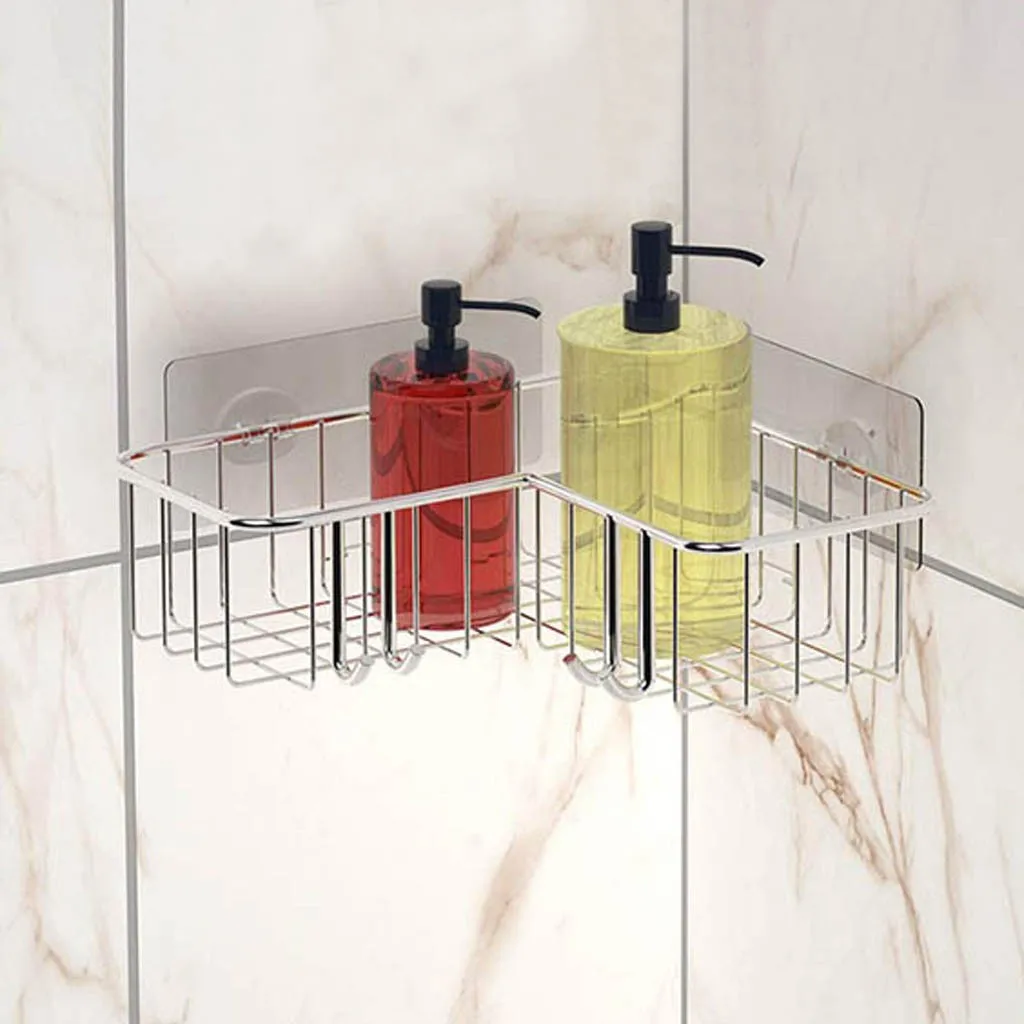 Stainless Steel Storage Organizer Corner Shower Caddy Bath Shelf With Hooks household storage rack shelf accessories for kitchen
