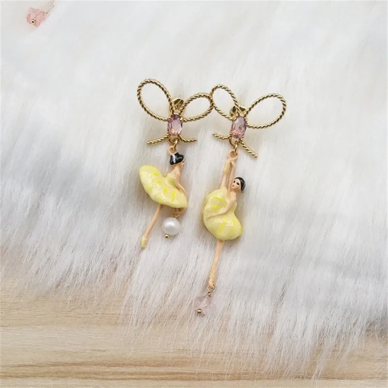 

S04-0621 Les brand Enamel Yellow Earrings Angel Stud Earrings Stimulated Dancing Girls Dancer Ballerina Earrings Ballet Lovely