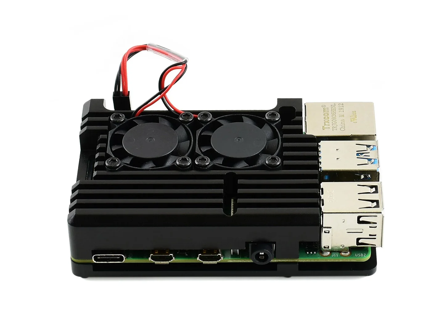 Чехол Waveshare из алюминиевого сплава для Raspberry Pi 4 Model B Black Armour с двумя вентиляторами