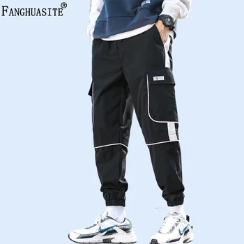 

Autumn Men's Casual Pants High quality Polyester Hip Hop Sweatpants Big-pocket Printing fashion Comfortable Cargo Pants A1003