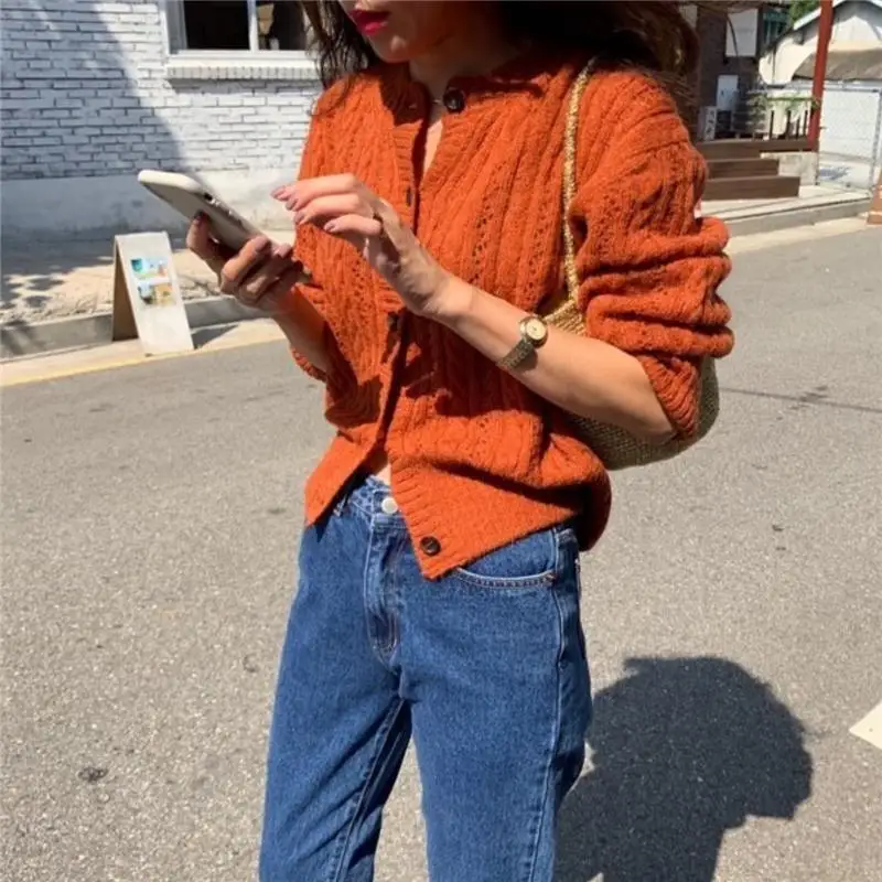 Knitted Sweater Cardigan Hollow Out Casual Sweater Women Elegant Winter Jumper Korean Oversized Cardigan Harajuku Coat V832