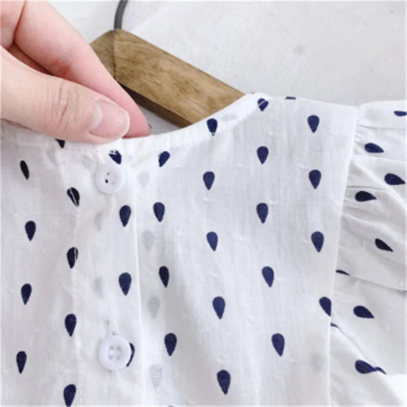 white tops new girls shirt pring kids basic shirt short sleeve polka dot mesh lace blouse fashion girls tops 1-10y A3852 - Цвет: white tops