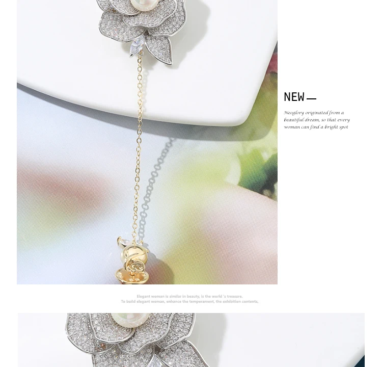 Neoglory Zircon And Pearl Roses Creative Pins Luxury Brooches For Women Fantastic Accessories Valentine's Day Gift For Lover
