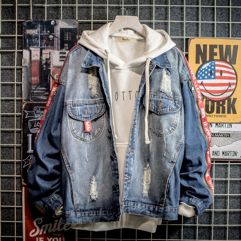 Мужская повседневная куртка-бомбер мужская хип-хоп Мужская Ретро джинсовая куртка уличная Мужская модная джинсовая куртка