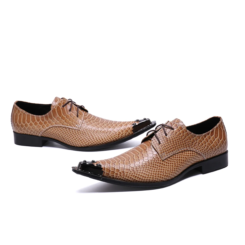 Christia Bella/новые модные мужские туфли-оксфорды из змеиной кожи; деловые туфли большого размера металлический острый носок; обувь из натуральной кожи