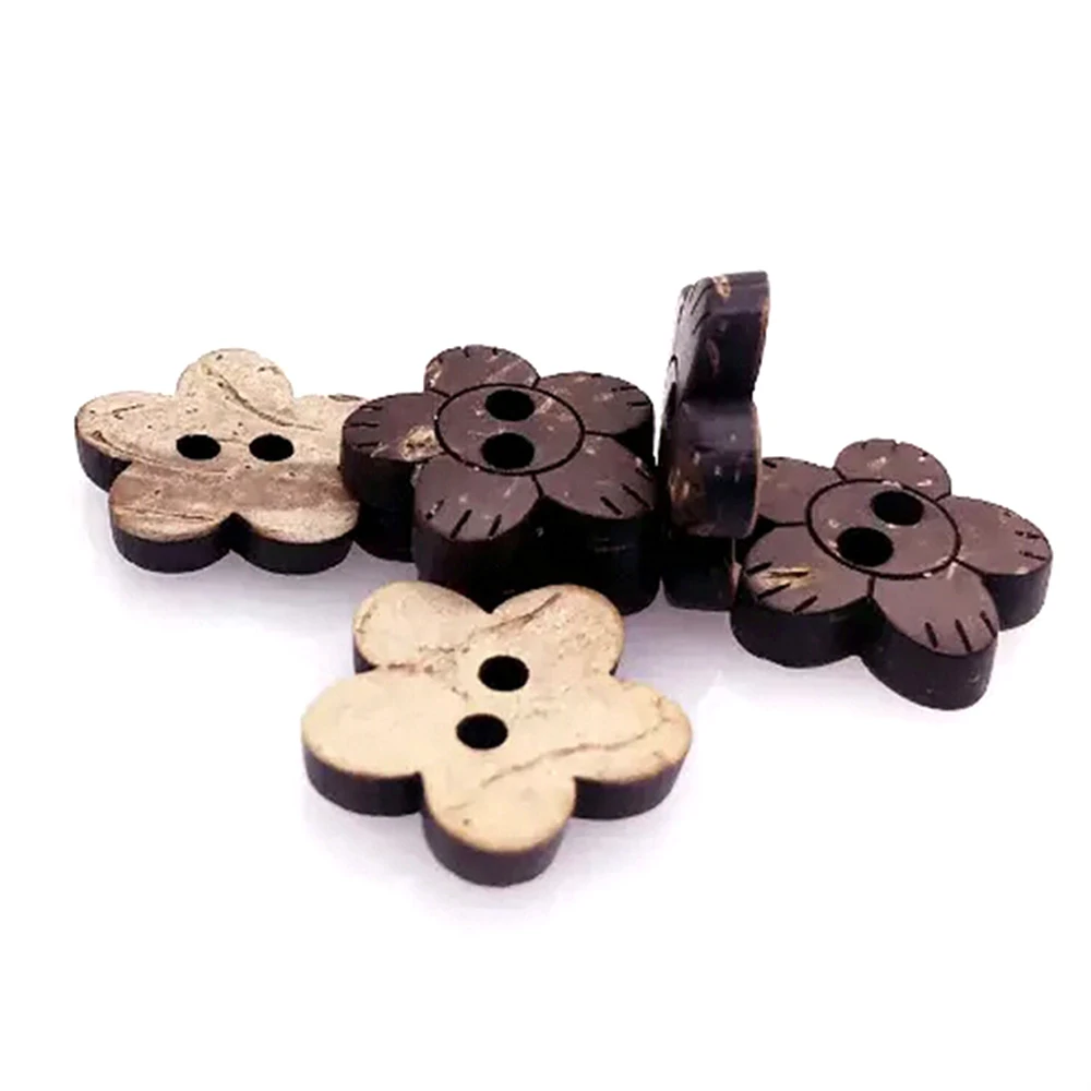 

100Pcs Natural Coconut Buttons 2 Holes Flower Children's Clothing Jacket Overcoat Sewing Sweater Scrapbook Decorate Accessories