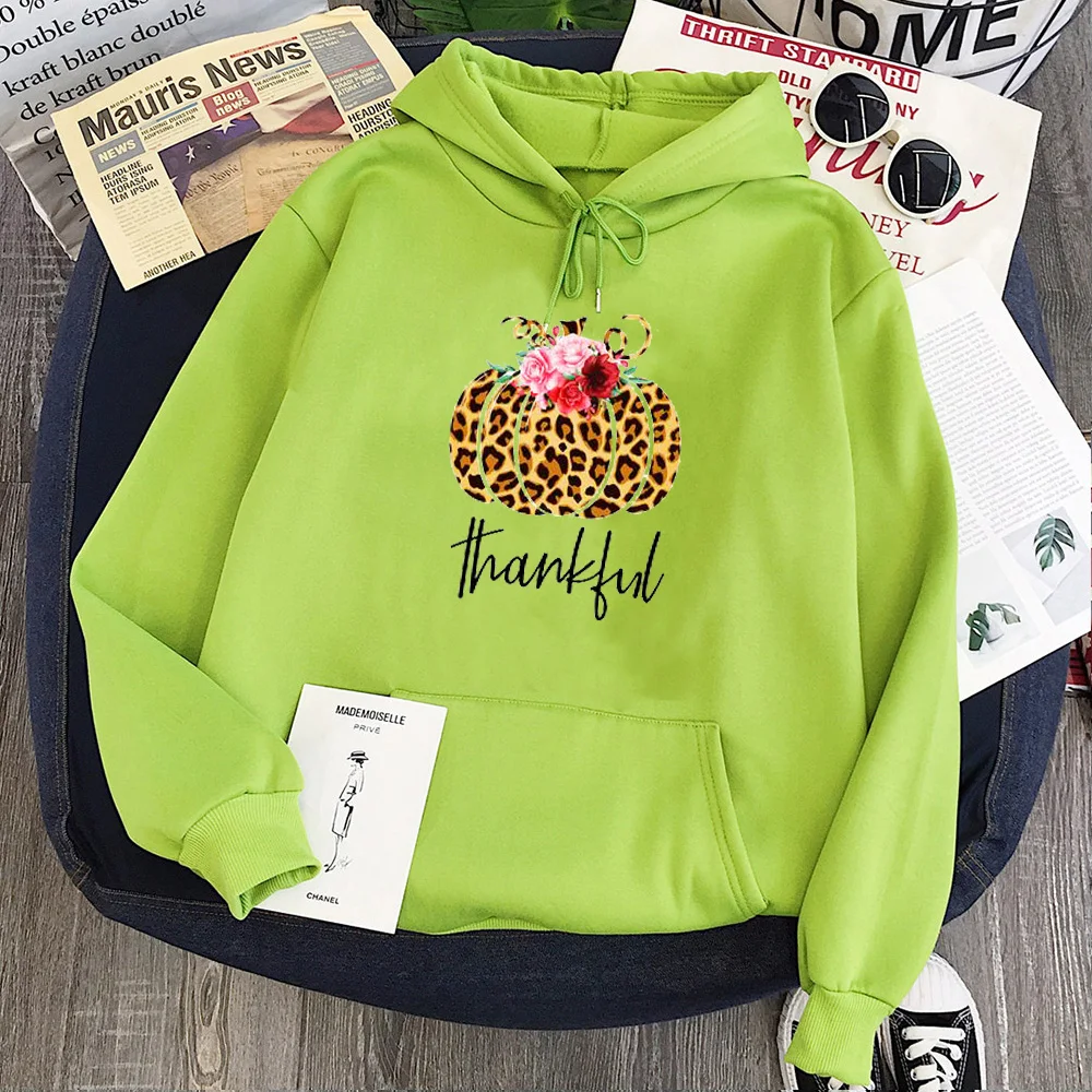 

Thankful Sweatshirt Thankful Pumpkin Women Tops Long Sleeve Leopard Pumpkin Harajuku Hoodie 2020 Thanksgiving Korean