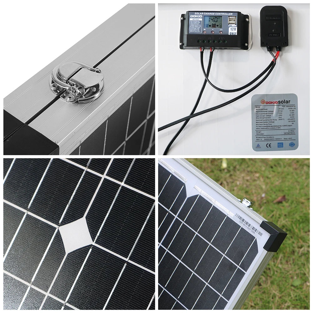 Dokio 200W(2 шт х 100 Вт) складной Панели солнечные Китай 20A 12В контроллер ячейки/Системы
