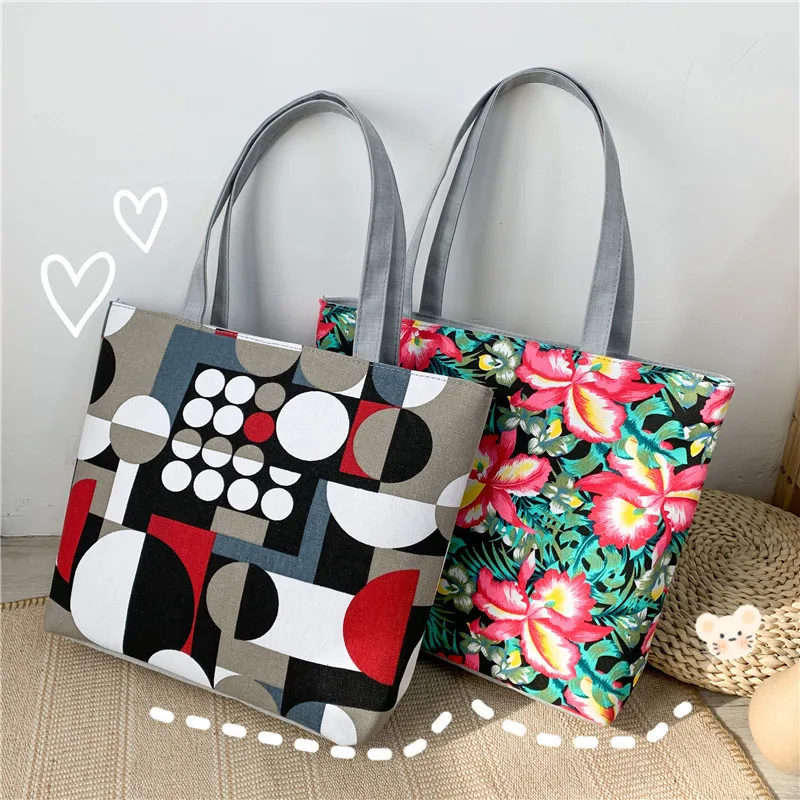 

Women's Ethnic Style Printed Canvas Handbag Female Casual Tote Ladies Large Capacity Shopping Bag Reusable Shoulder Handbags