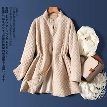 

Shuchan Thin Winter Coat Women Polyester Fiber Covered Button Argyle Women Coats and Jackets Ropa De Invierno Mujer