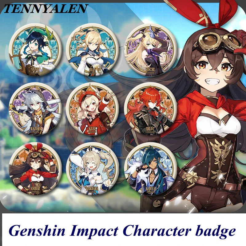 2021 Hot Game Genshin Impact Cosplay Accessories Anime Props Project Amber Albedo Klee Character Badge Logo Zhongli Kids Gifts |