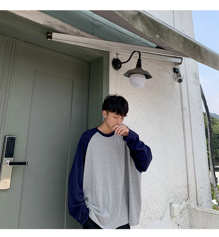 LAPPSTER Мужская корейская модная футболка с длинным рукавом осень уличная Мужская s негабаритная Лоскутная футболка пара Kpop черные топы