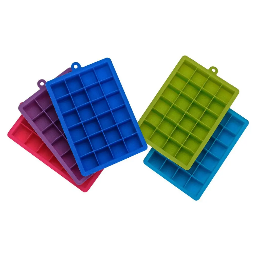 With Lid Ice Tray 24 Grids Eco-Friendly Ice Cube Maker Square Cavity Tray Fruits Sugar Chocolate Desserts Mold Silicone