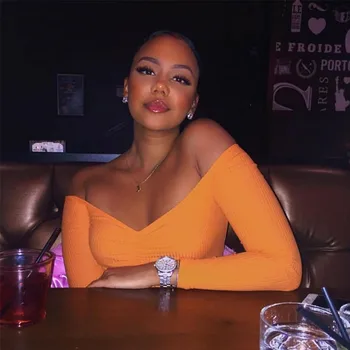 

Women Off Shoulder T-Shirts Sexy V Neck Long Sleeve Top Autumn T-Shirts Woman Ruched Slim Clubwear Solid Tee Femme Vestidos