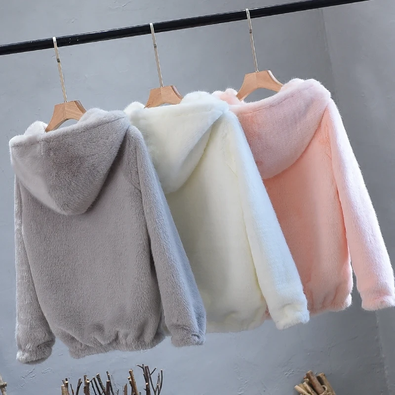 Faux Fur Short Coat Femme Winter Women Casual Hooded Jacket Women's Clothing New Arrival 2020 Chaqueta Mujer KJ206 | Женская одежда