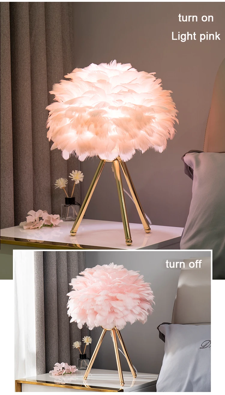 Feather Bedroom Table Lamp Modern Bedside Lamp Living Room Coffee Shop Wedding Christmas Decoration Romantic Goose Feather Lamp