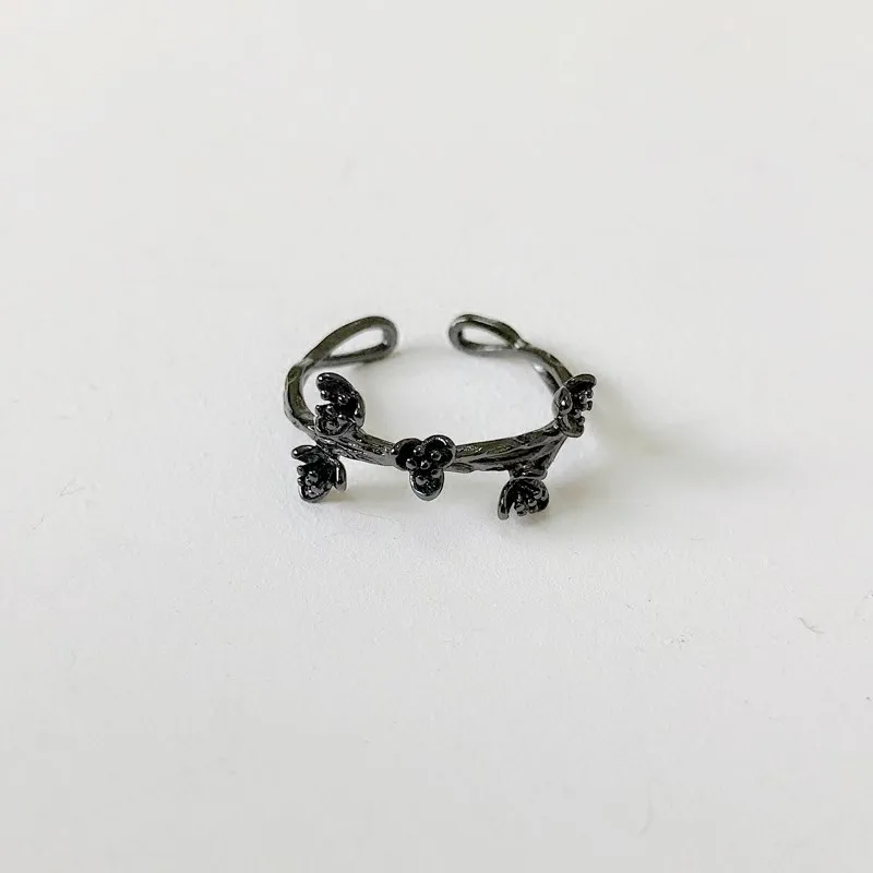 DreamySky, Boho, 925 пробы, серебряный, черный цветок, кольца для женщин, ювелирные изделия, Ретро стиль, большие античные кольца для девочек, рождественские подарки, Anillos