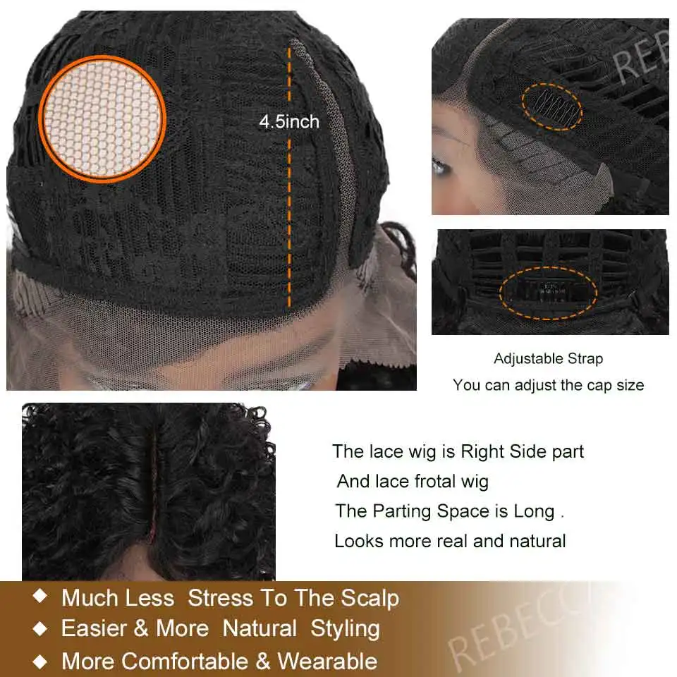  Rebecca Lace Front Short Bob Wigs Afro Kinky Curly Human Hair Wigs Pre Plucked Bleached Knots Remy 