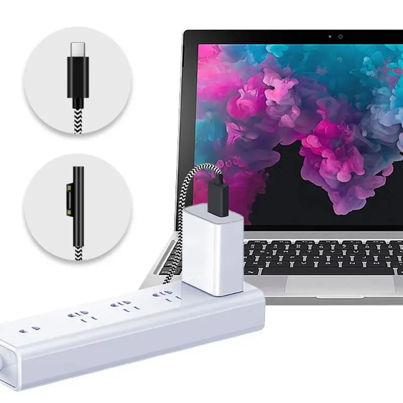 1.8m Usb Type-C Power Supply Charger Adapter 15v 3A Pd Fast Charging Cable For Microsoft Surface Pro 3 4 5 6 7