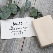 Пользовательский адрес штамп, деревянная резиновая обратная адресная печать, персонализированная каллиграфия фамилия Свадебная классическая печать