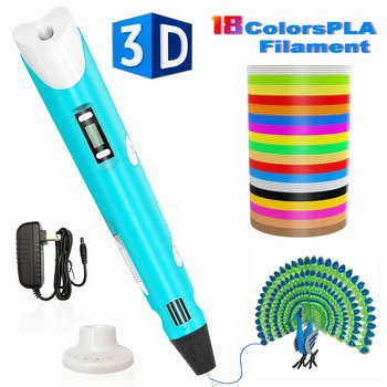 

Smart 3D Printing Pen With 18Colors ABS/PLA Filament Kids Gift Drawing Pen Educational Toys Creative School Kids Stationery EU