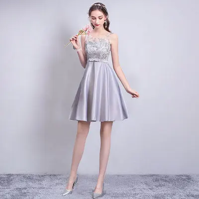 Короткое платье невесты Junior элегантное женское для свадебной вечеринки vestido de festa Longo выше колена сексуальное свадебное платье выпускного вечера кружева - Цвет: E gray 91
